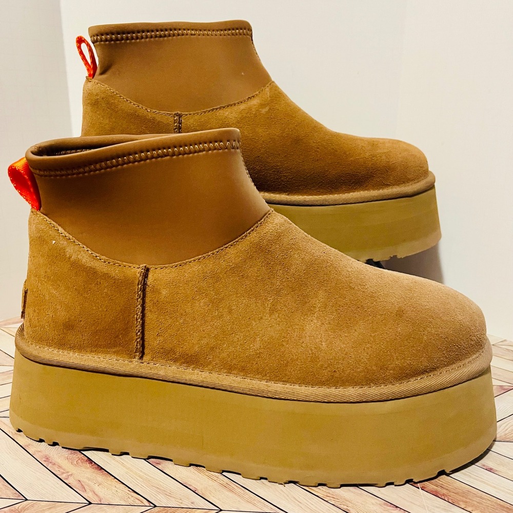 UGG Classic Mini Dipper Chestnut Suede Platform Women 10 Boot 1168170